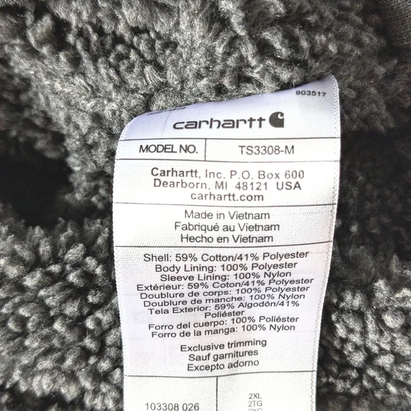 Carhartt Sherpa-Lined Zip Sweatshirt Jacket 2X Rain Defender Charcoal - Picture 6 of 6